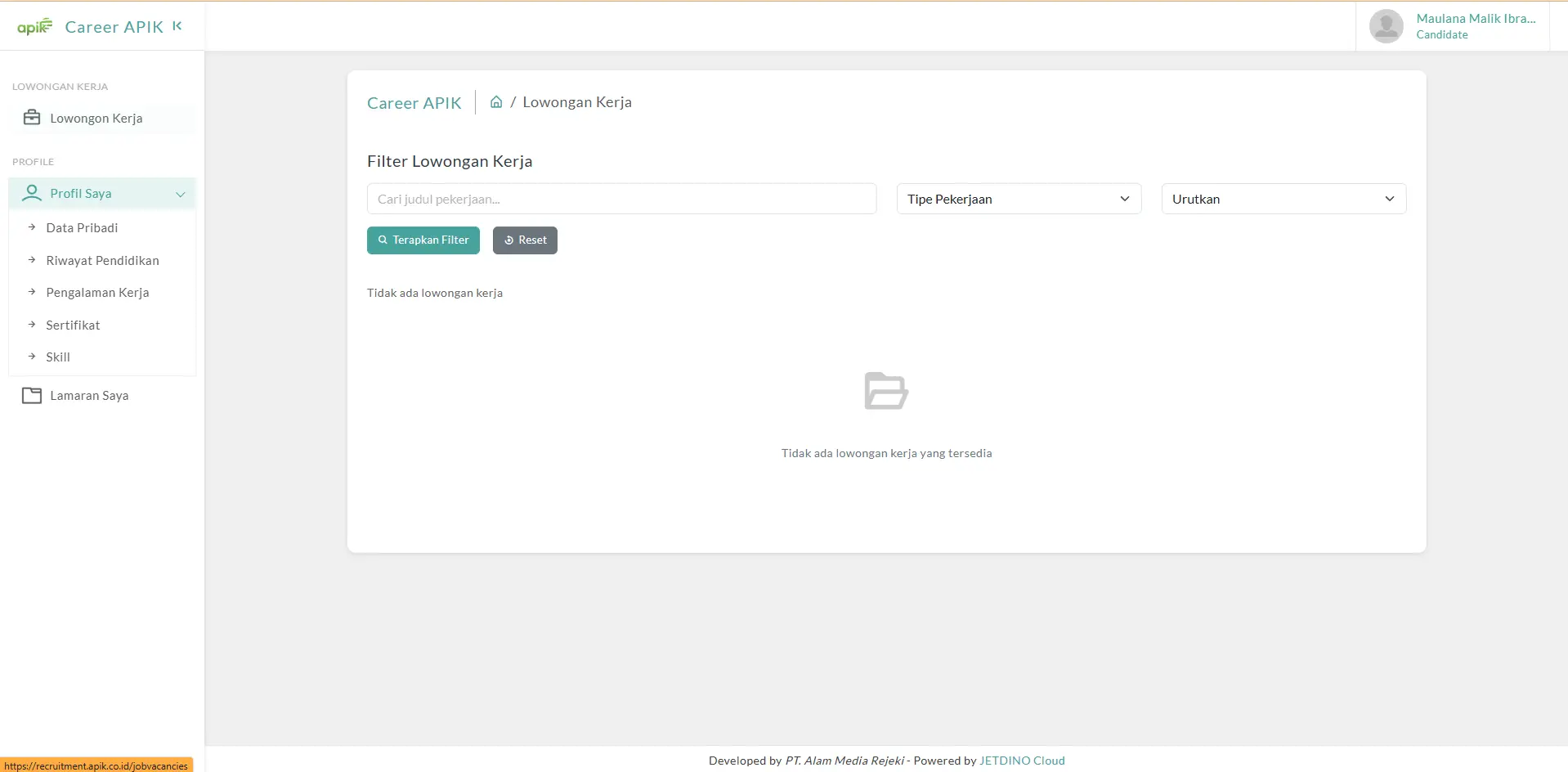Tampilan APIK - Recruitment System